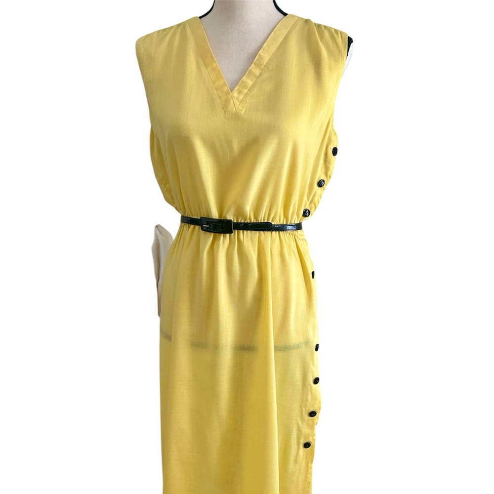 Vintage 1970s Yellow Midi Dress w/ Black Cropped Jacket | Belted | M